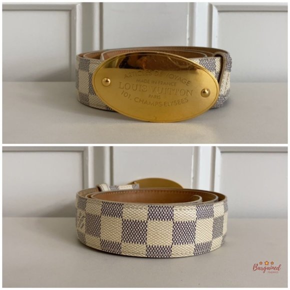 Authentic Louis Vuitton Damier Azur Canvas Leather Voyage Belt Size 85/34 M9837 - Picture 4 of 13